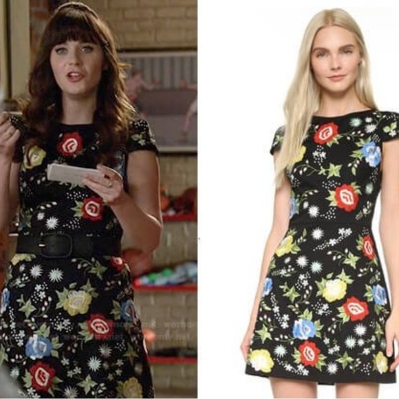 Alice + Olivia Dresses & Skirts - Alice + Olivia Black Dress with Colorful Floral Embroidery